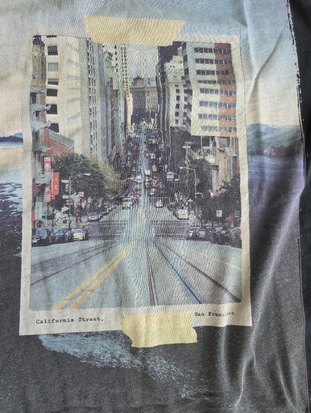 Men's Graphic California Street Scene San Francisco Graphic T-Shirt Black Logg